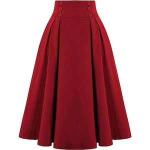 Midi Skirt Pleated Skirt Red Skirt With Pockets